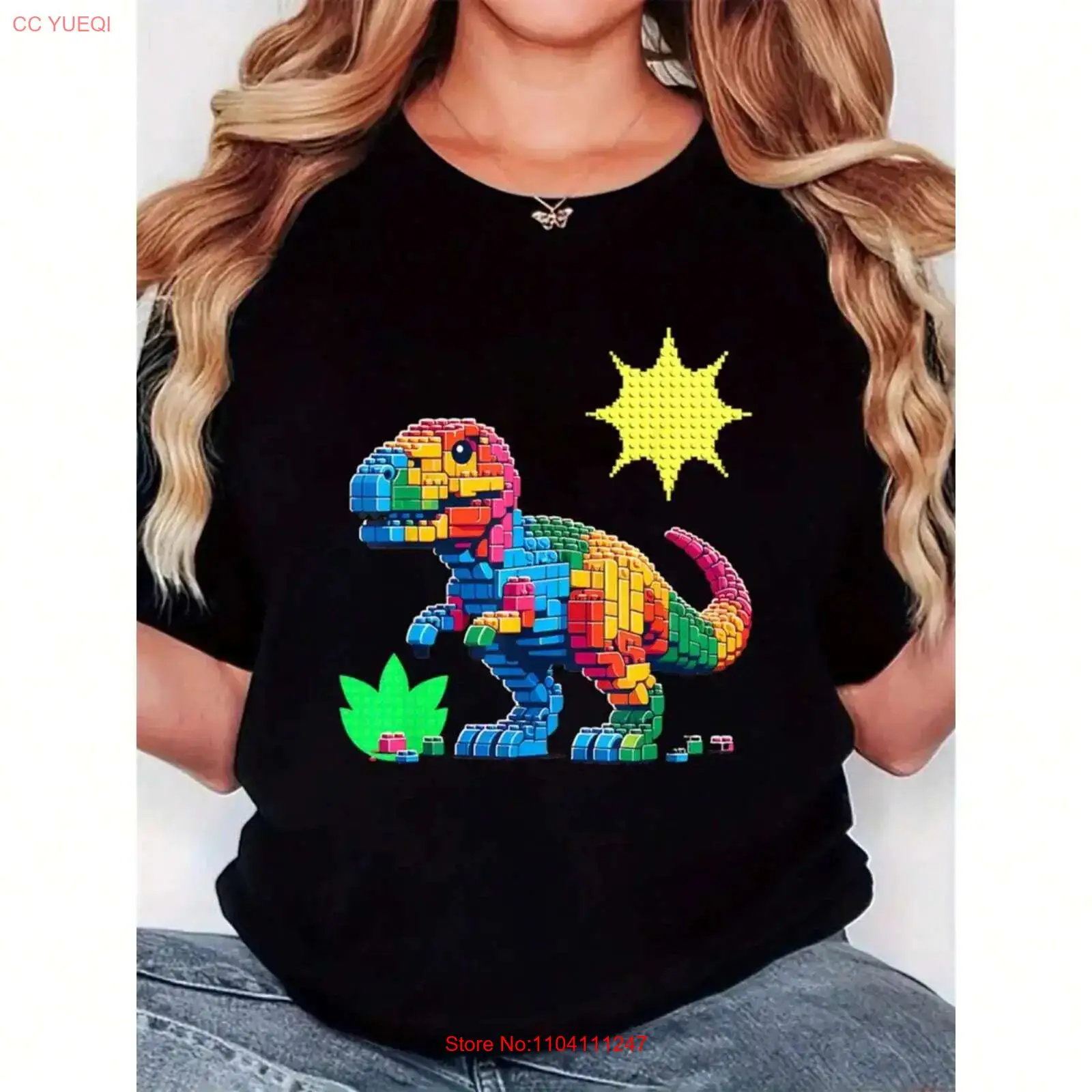 Vintage Fashion Build - T-shirt pour femmes, imprimé dinosaure coloré,