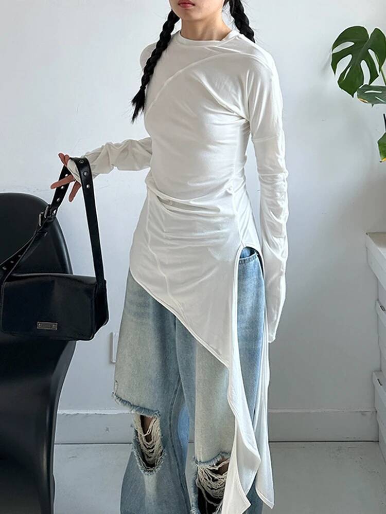Vintage Fashion Build - Hem T-shirt long et élégant blanc