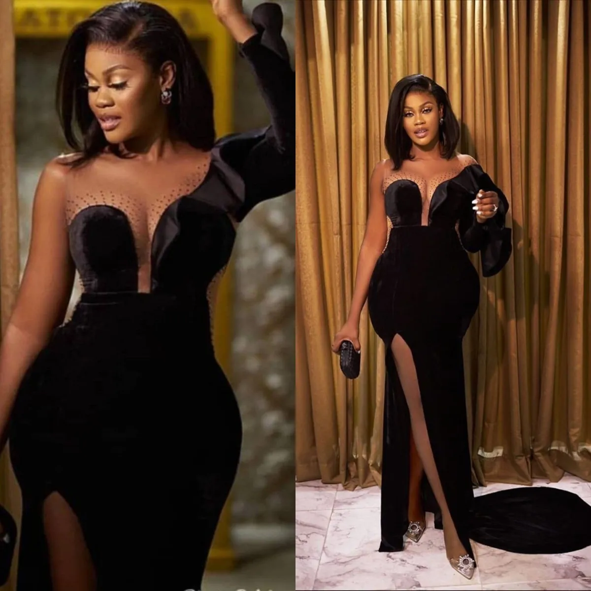 Vintage Fashion Runway - Robe de soirée sirène noire sexy,