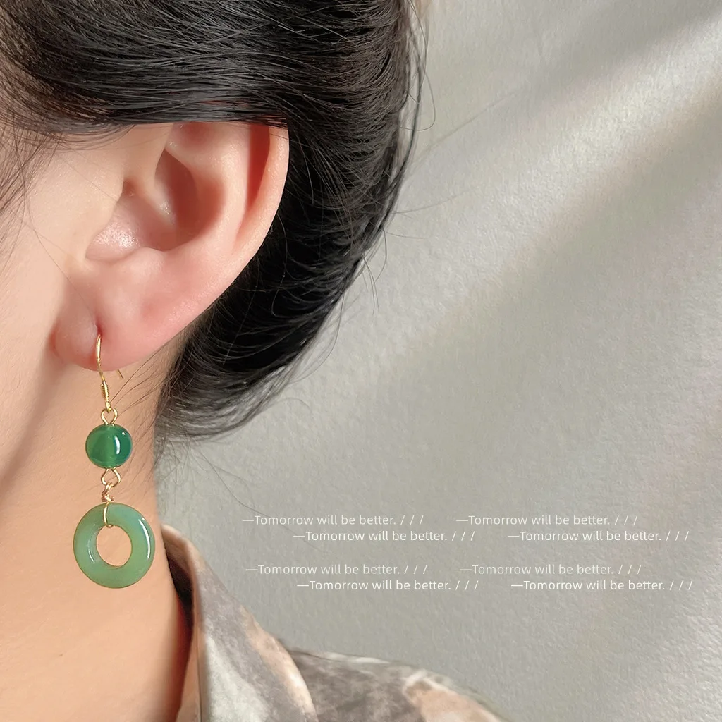 Vintage Fashion Rings For Women - Boucles d'oreilles en Jade véritable vert,