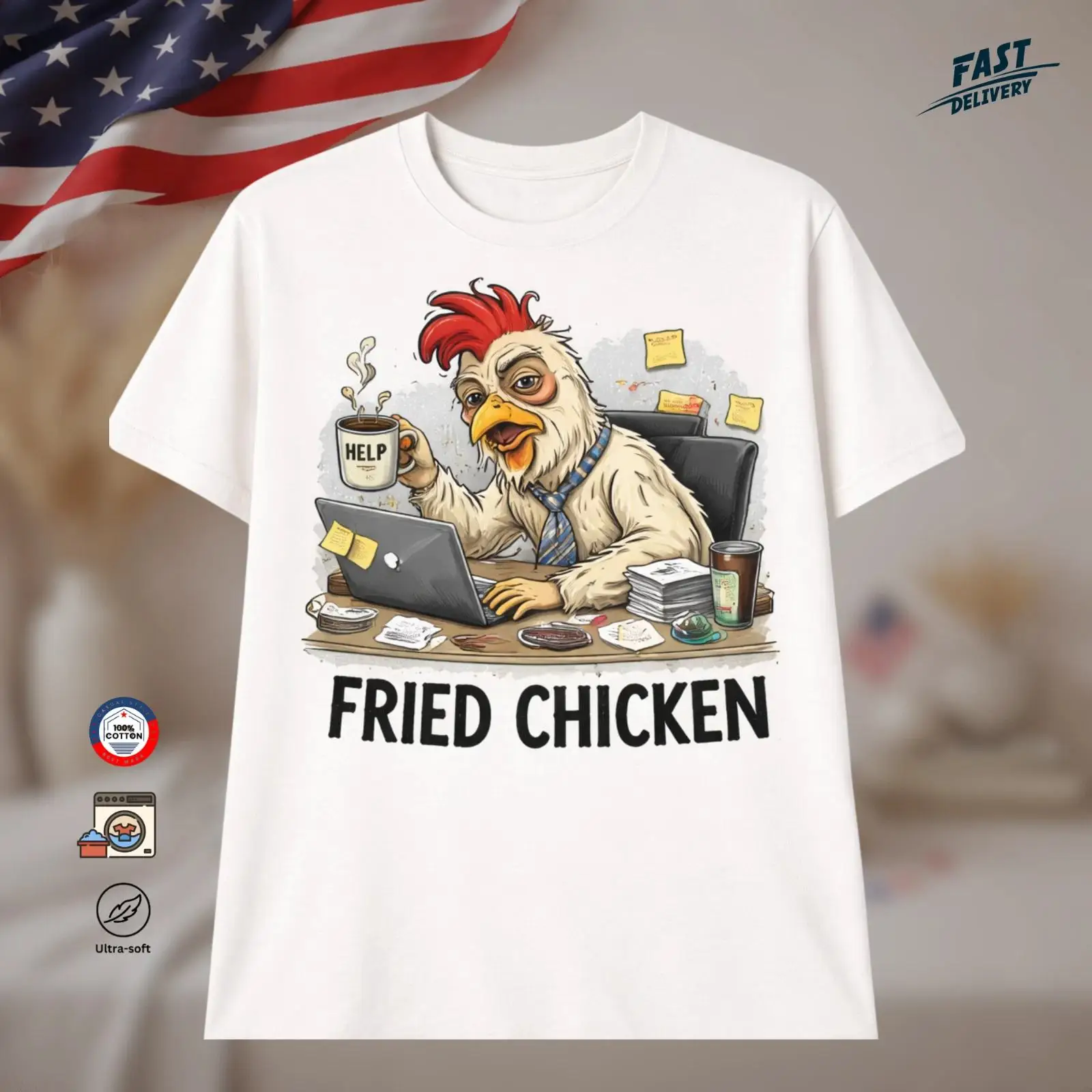 Vintage Fashion Jobs - T-shirt humoristique « Tired Fried Chicken
