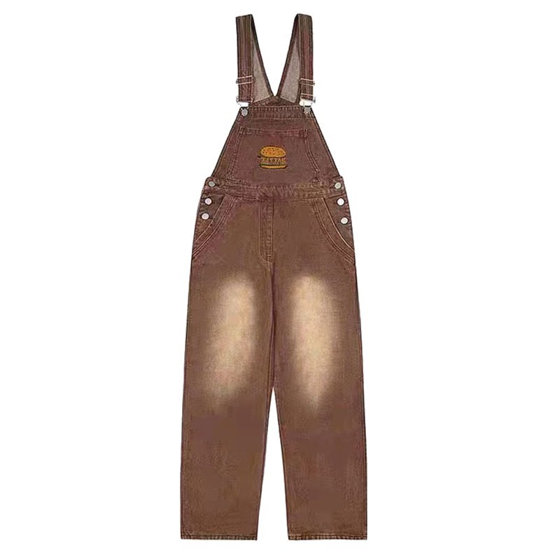 Vintage Fashion Hamburg - Pantalon à bretelles en Denim marron