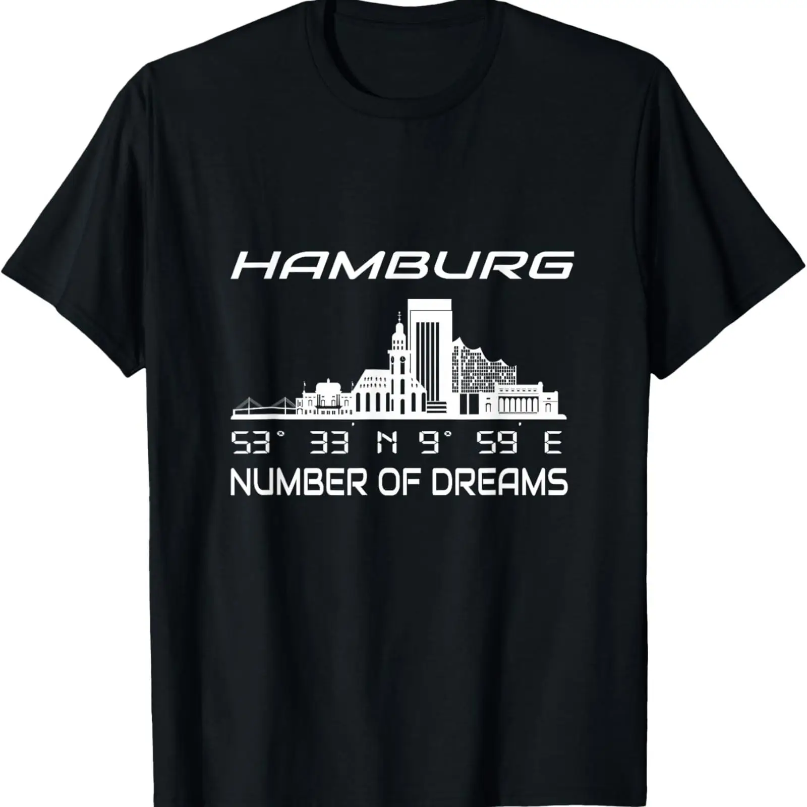 Vintage Fashion Hamburg - T-shirt noir vintage avec coordonnées GPS