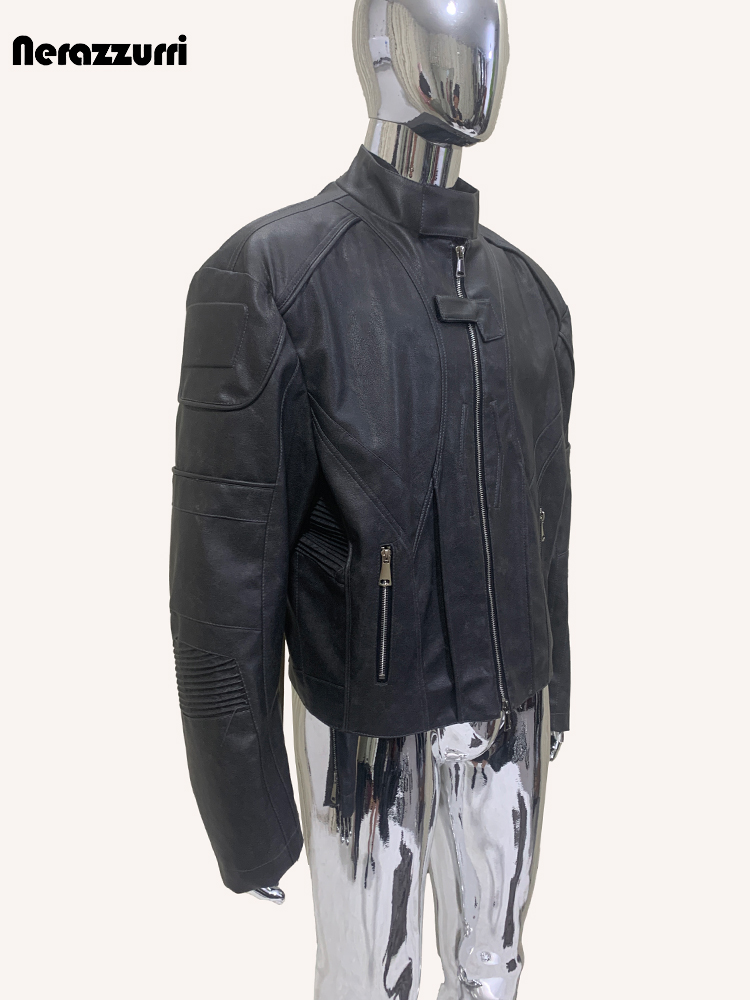 Blouson court en cuir PU noir  - Vintage Fashion Runway avis et prix
