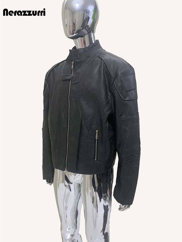 Blouson court en cuir PU noir  - Vintage Fashion Runway avis et prix