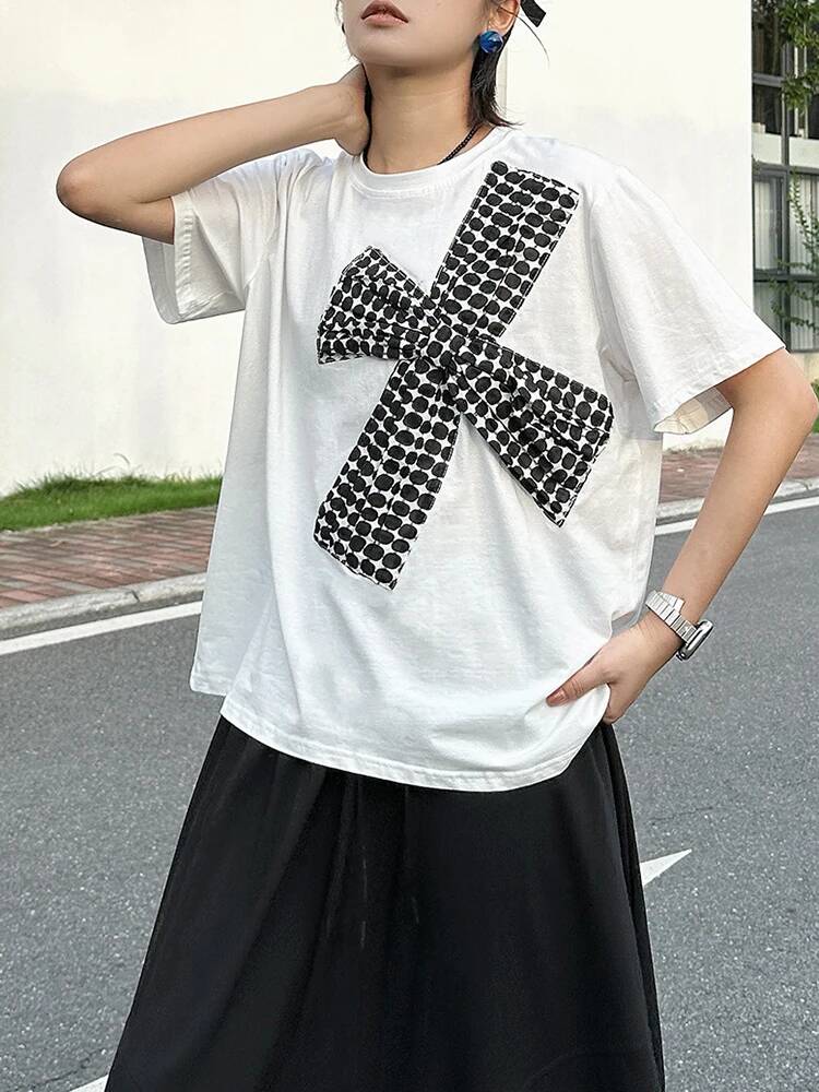 T-shirt blanc imprimé 3D à nœu - Vintage Fashion Build avis et prix